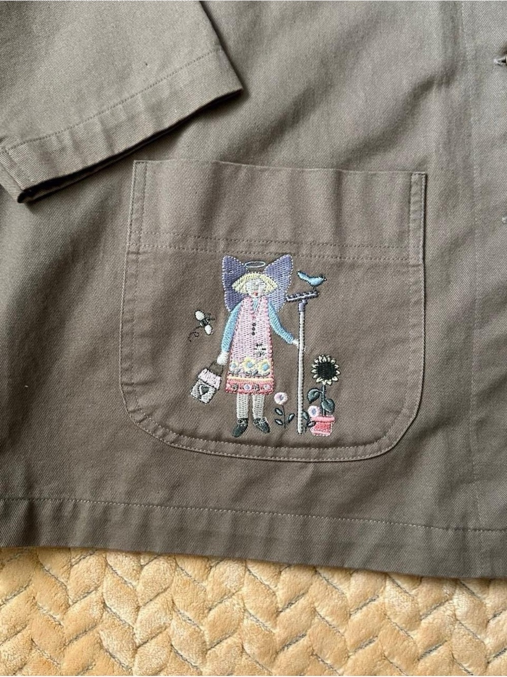 Vintage 90s Christopher & Banks Cute Taupe Utility Jacket with Cream Collar L - Picture 4 of 7